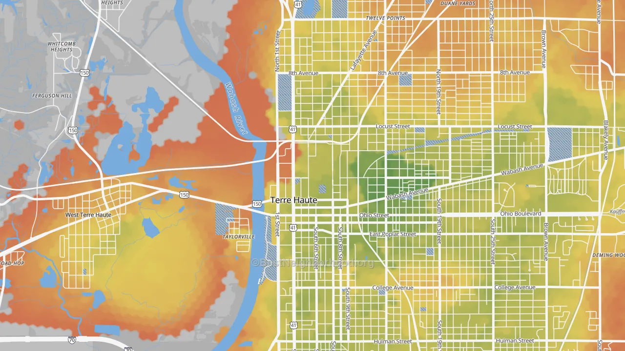Bike Grade map of 47809, IN