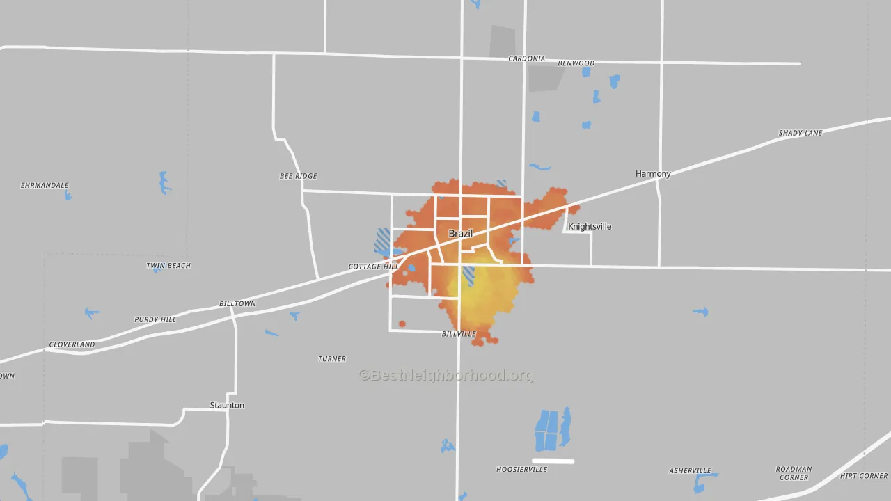 Bike Grade map of 47834, IN