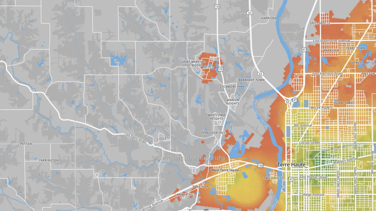 Bike Grade map of 47885, IN