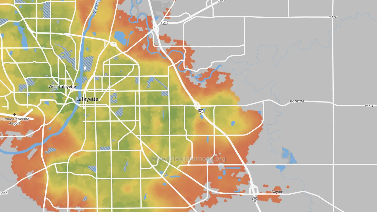 Bike Grade map of 47905, IN