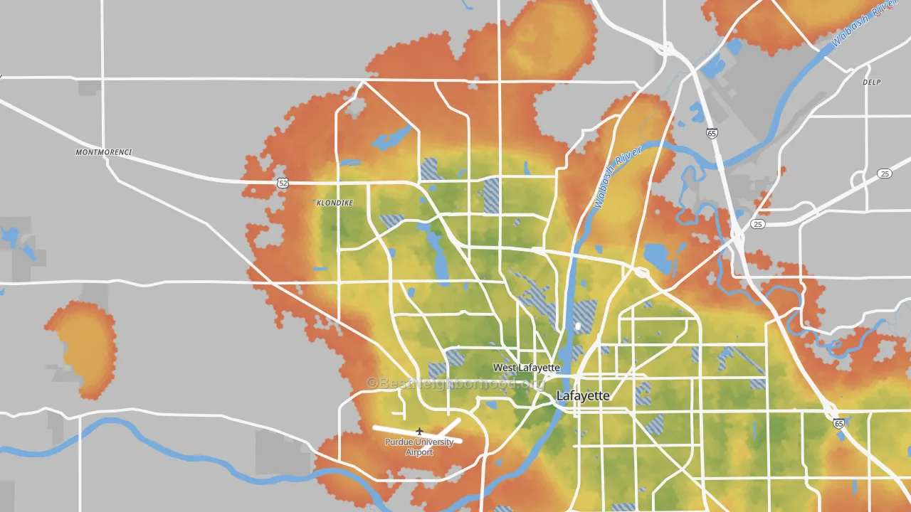 Bike Grade map of 47906, IN