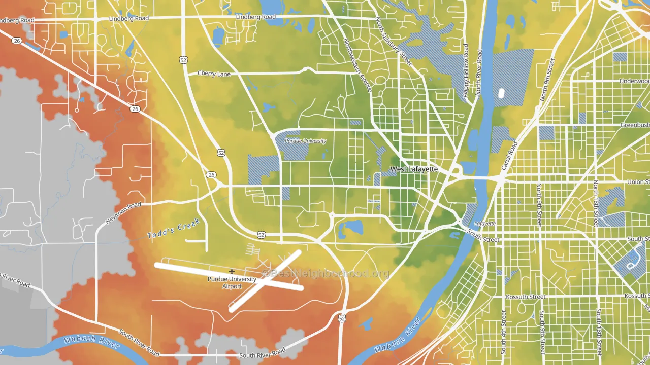 Bike Grade map of 47907, IN
