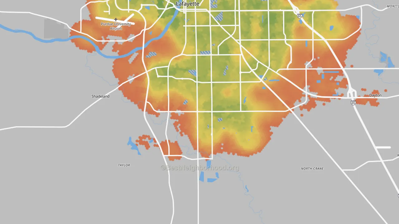 Bike Grade map of 47909, IN