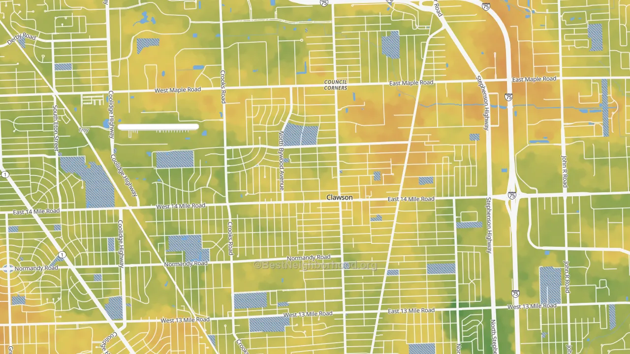 Bike Grade map of 48017, MI