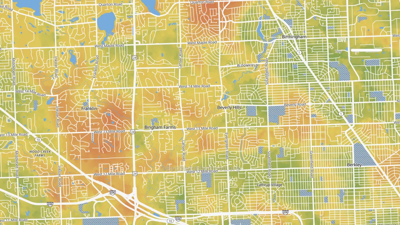 Bike Grade map of 48025, MI