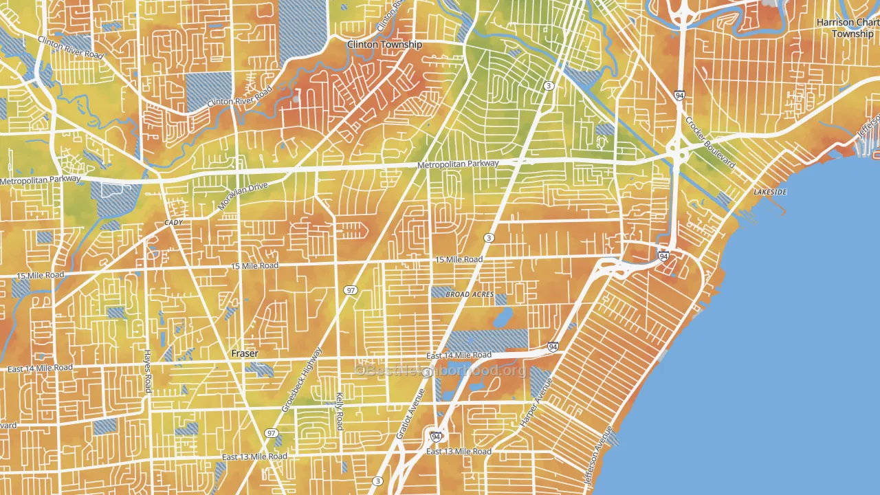 Bike Grade map of 48035, MI