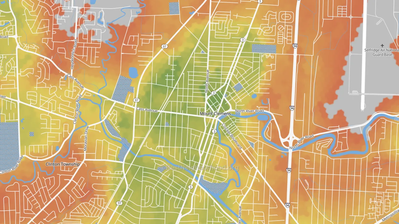 Bike Grade map of 48043, MI