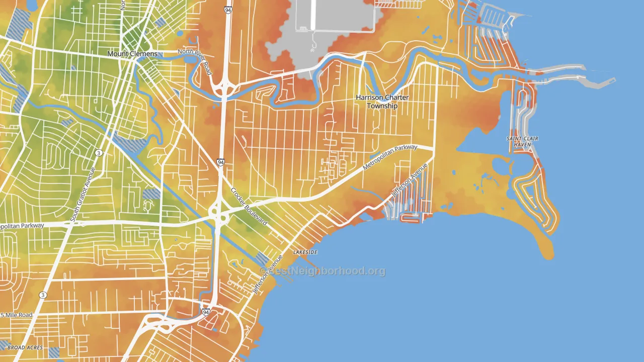 Bike Grade map of 48045, MI