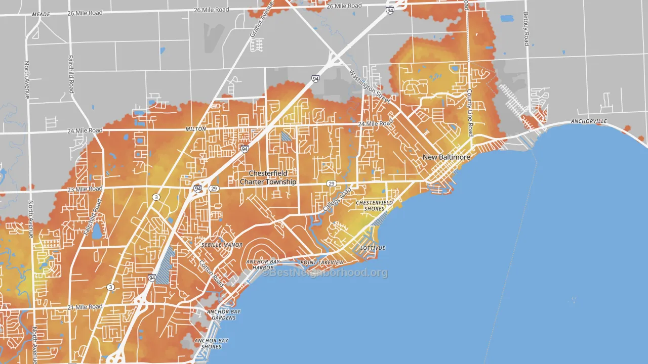 Bike Grade map of 48047, MI