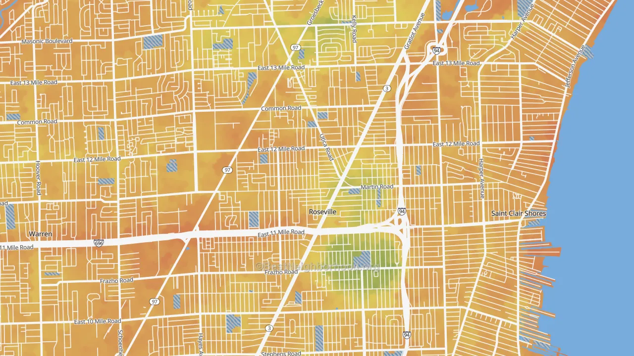 Bike Grade map of 48066, MI
