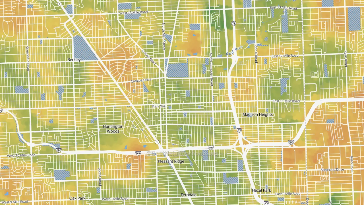 Bike Grade map of 48067, MI