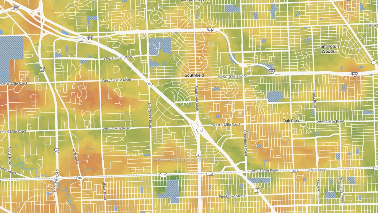 Bike Grade map of 48075, MI