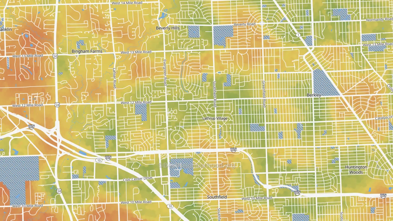 Bike Grade map of 48076, MI