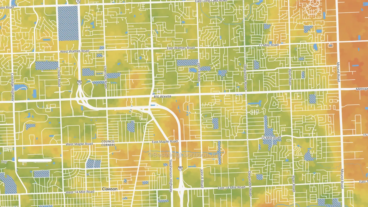 Bike Grade map of 48083, MI