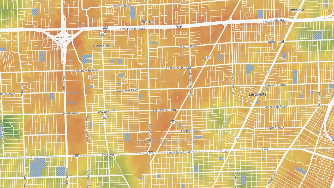 Bike Grade map of 48089, MI