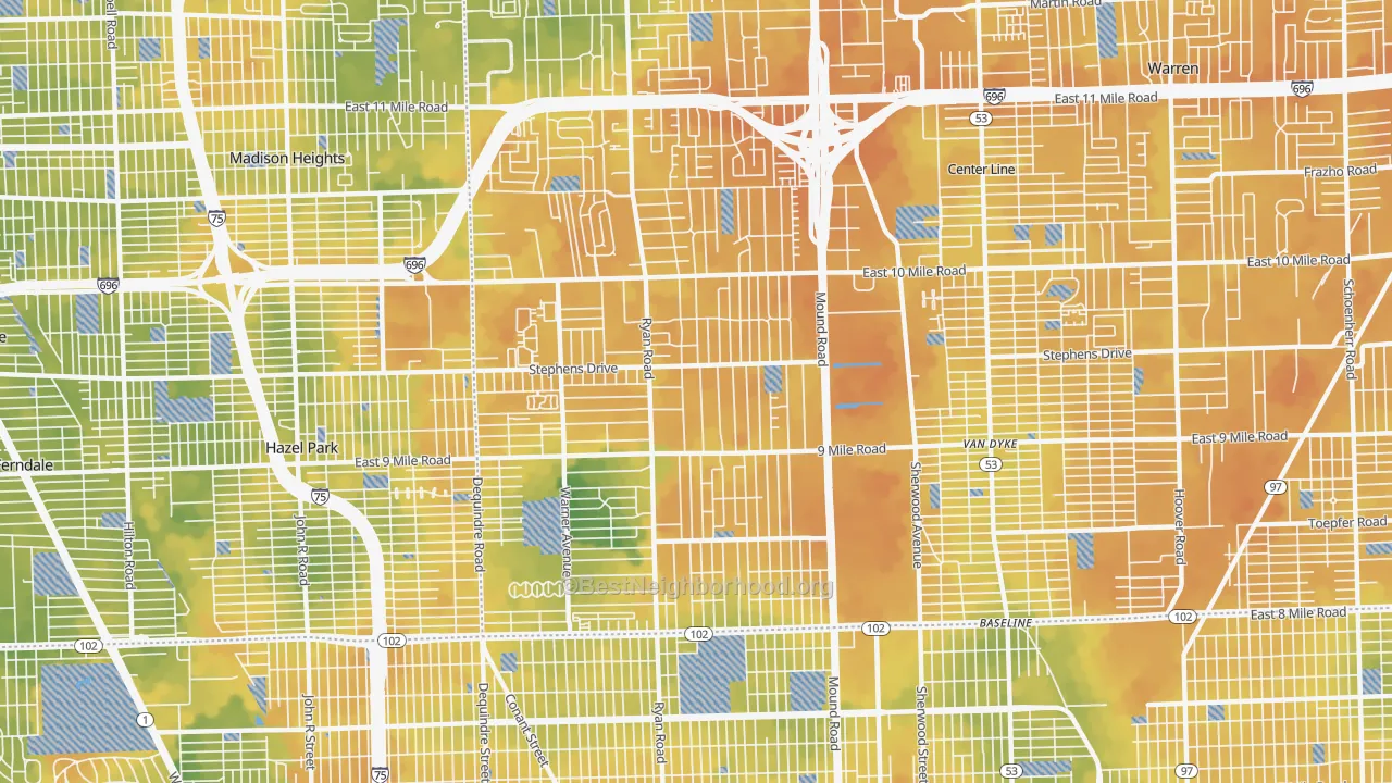 Bike Grade map of 48091, MI