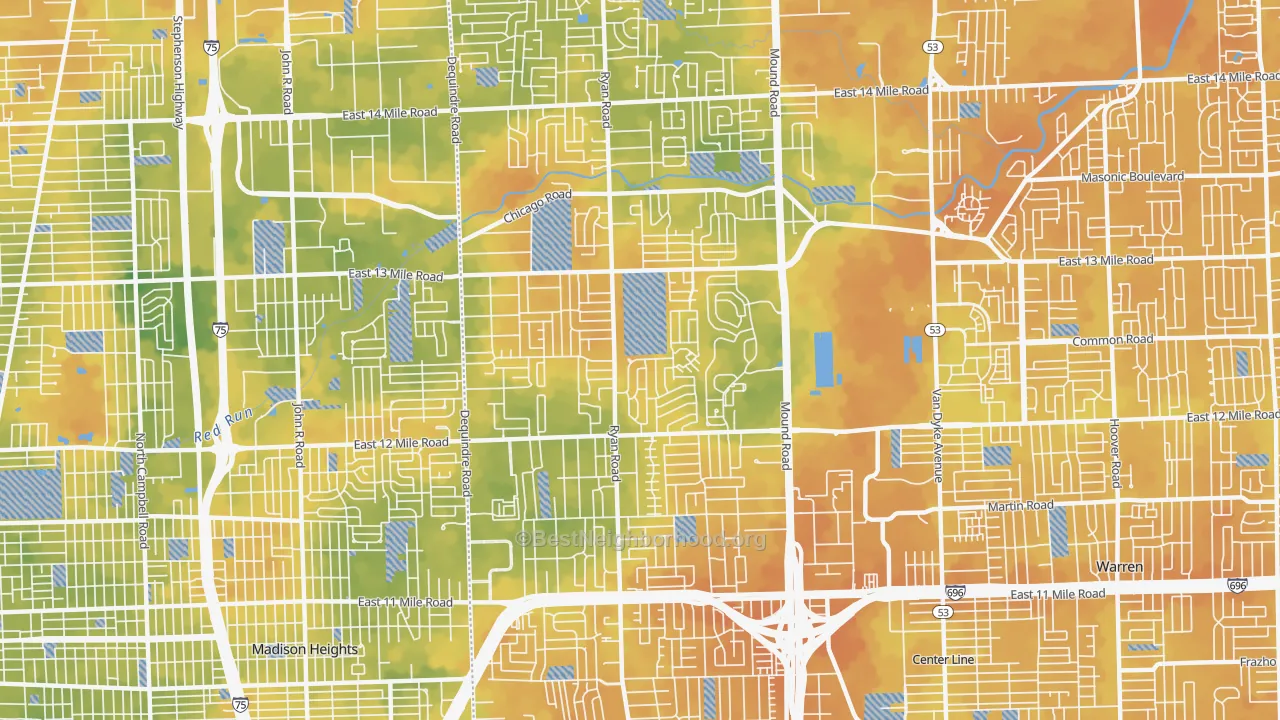 Bike Grade map of 48092, MI