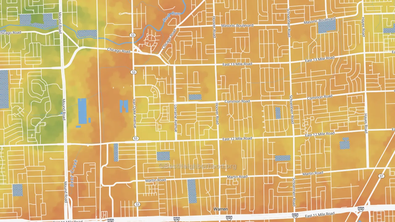 Bike Grade map of 48093, MI