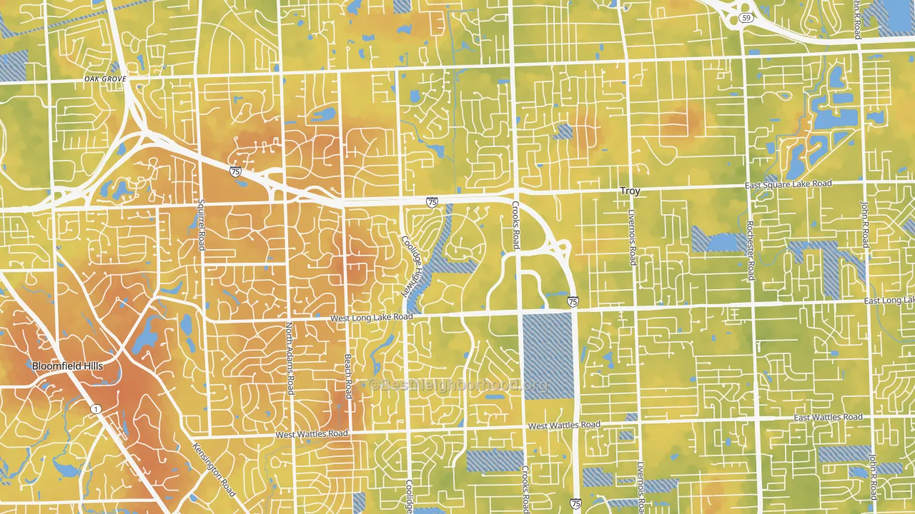 Bike Grade map of 48098, MI