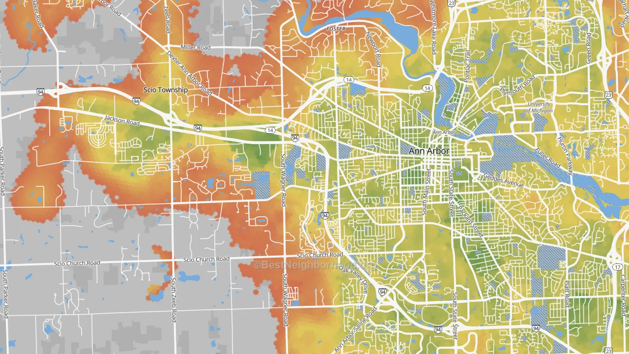 Bike Grade map of 48103, MI