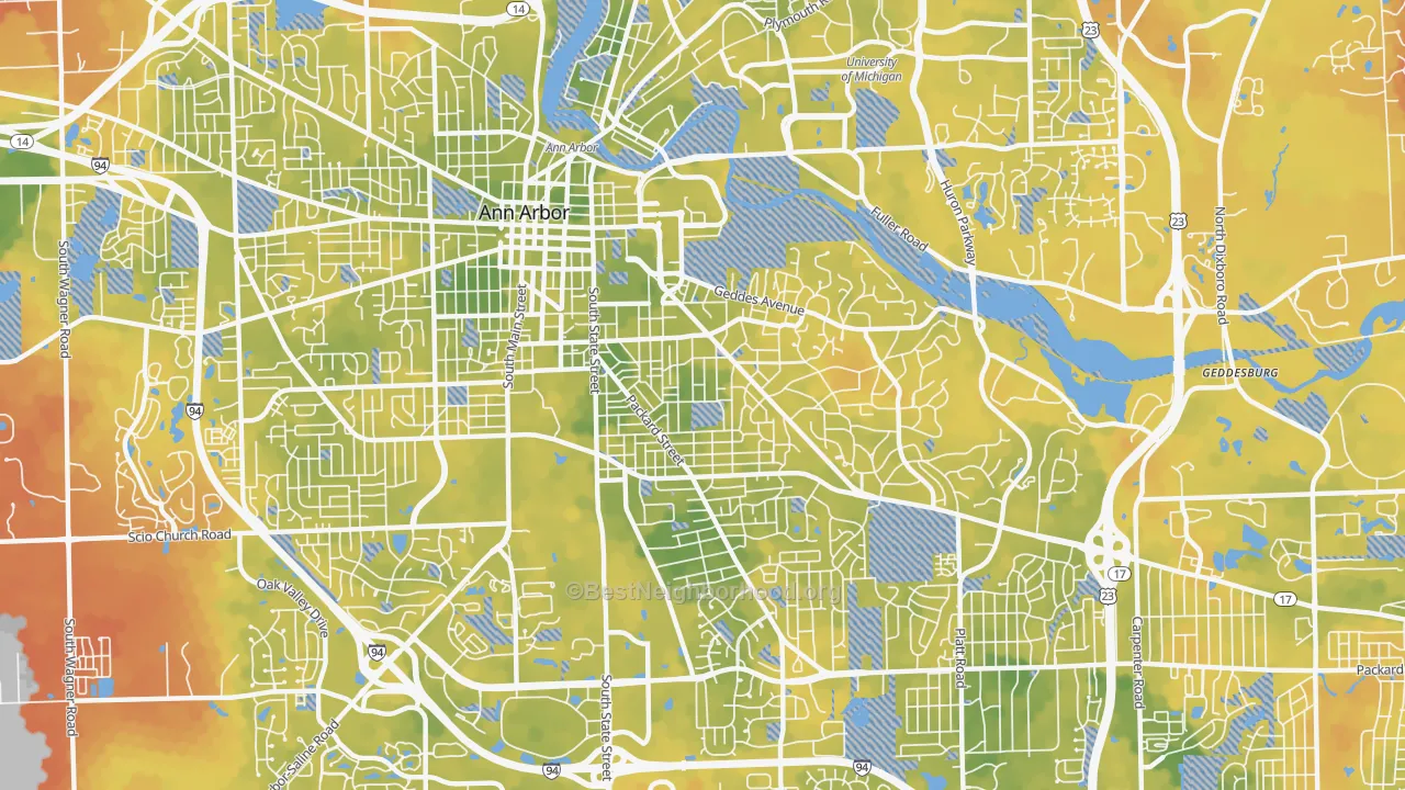 Bike Grade map of 48104, MI