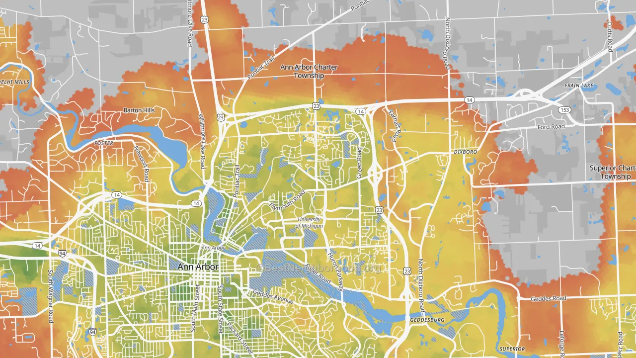 Bike Grade map of 48105, MI