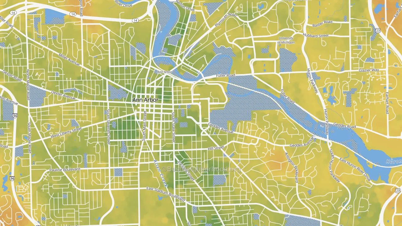 Bike Grade map of 48109, MI