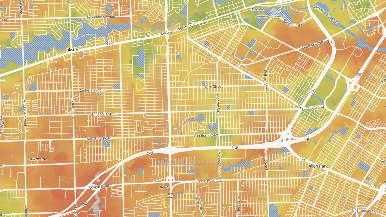 Bike Grade map of 48125, MI