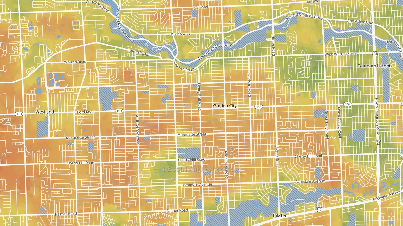 Bike Grade map of 48135, MI