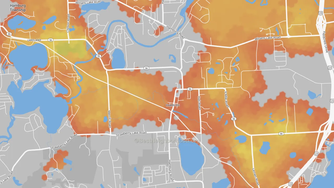 Bike Grade map of 48139, MI