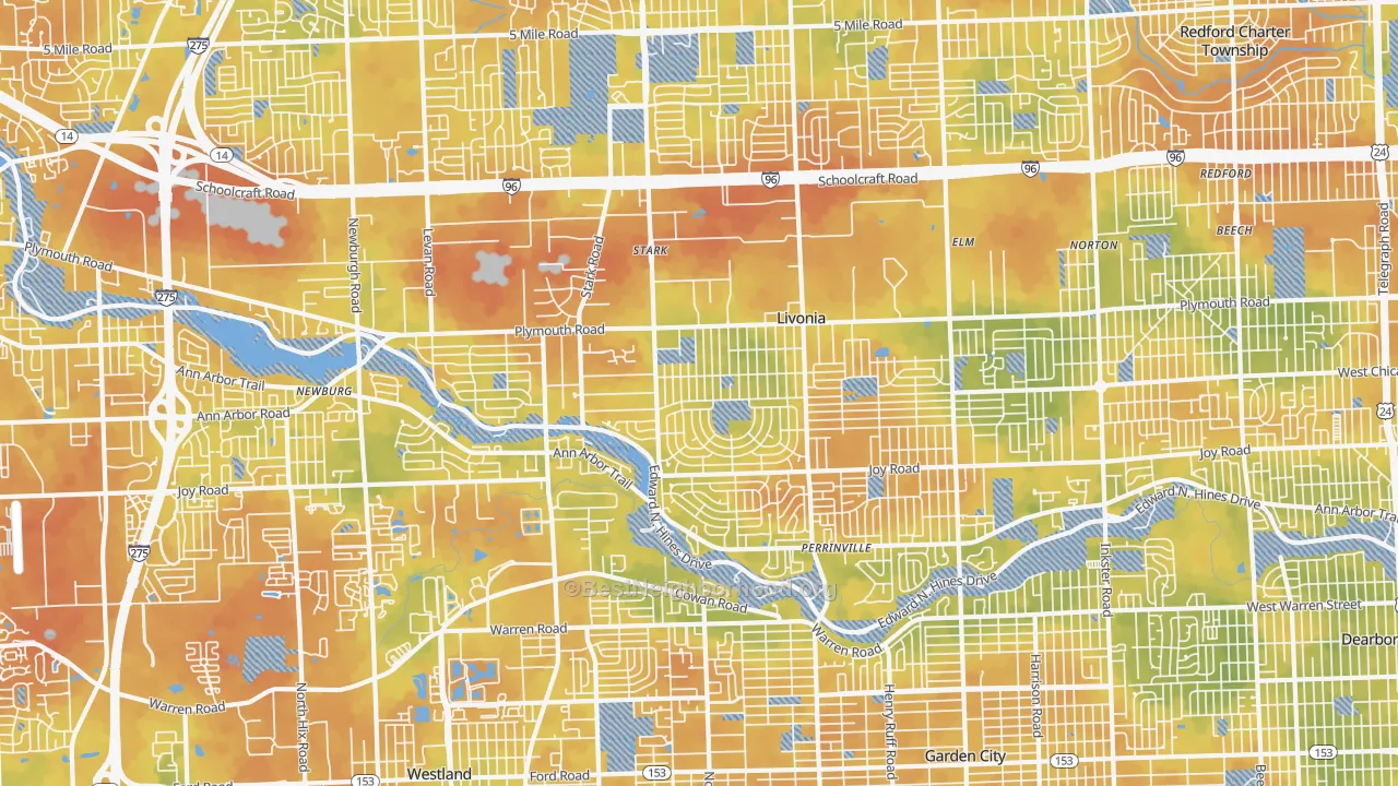 Bike Grade map of 48150, MI