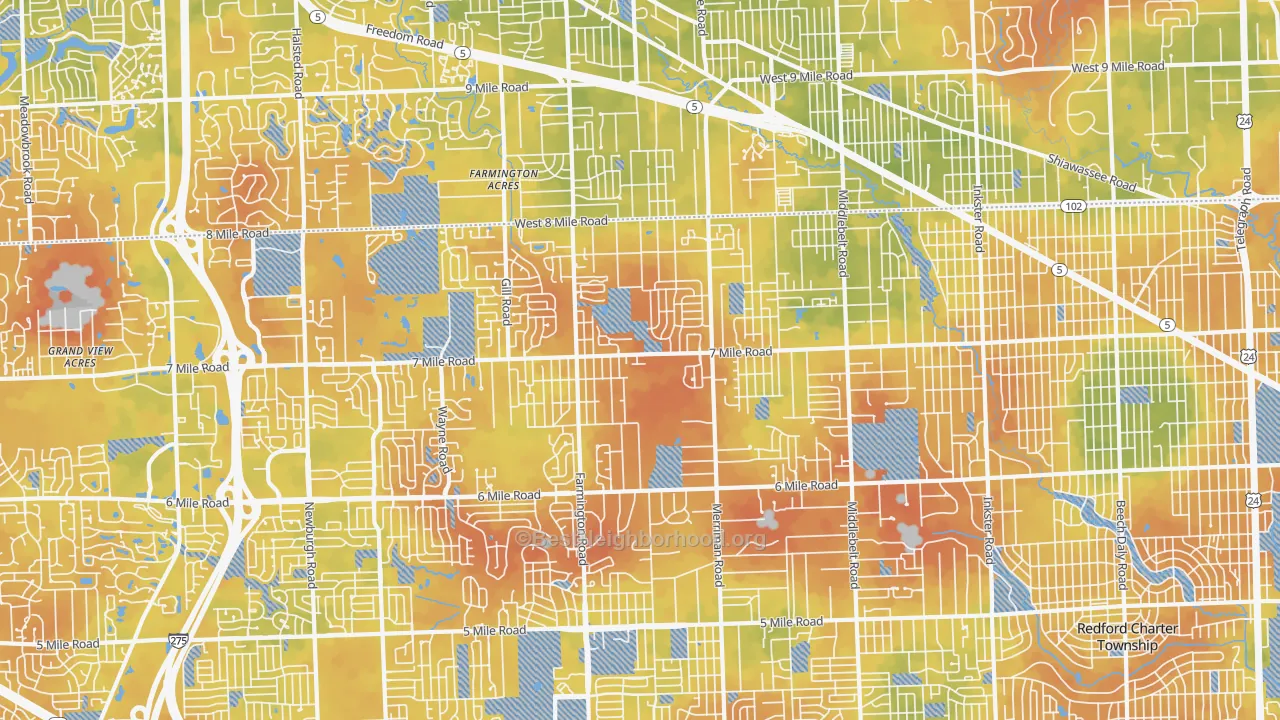 Bike Grade map of 48152, MI