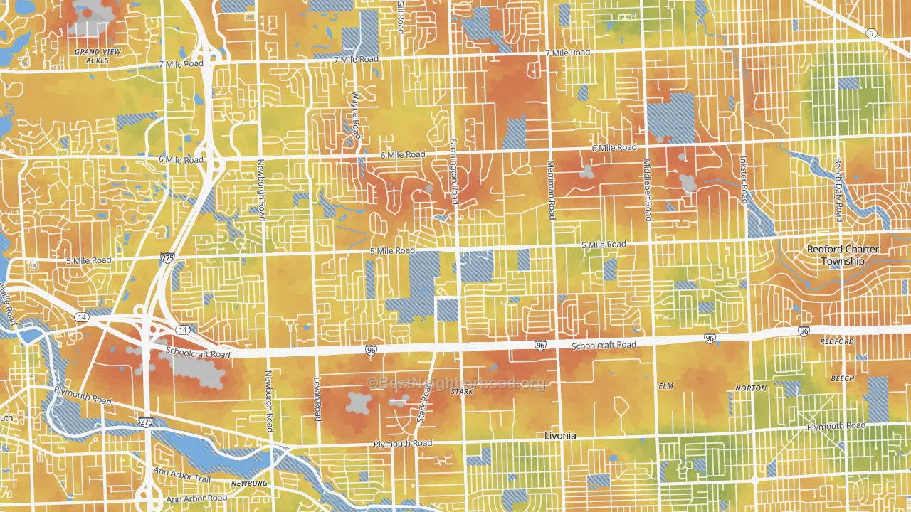 Bike Grade map of 48154, MI