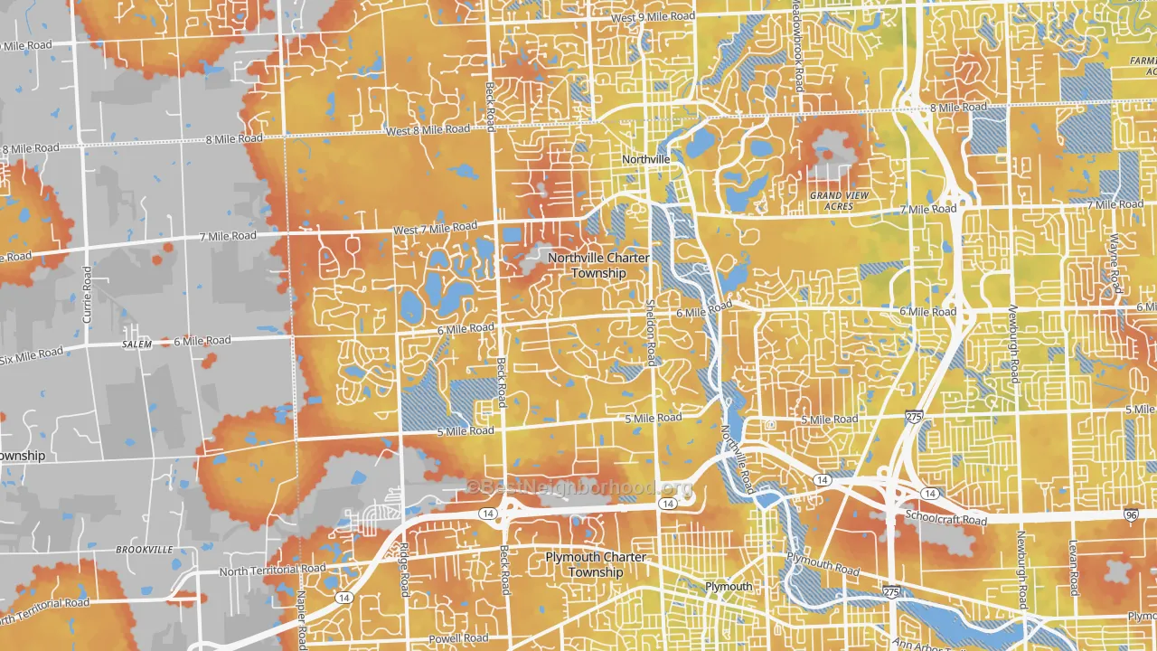 Bike Grade map of 48168, MI