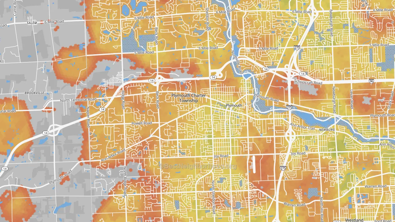 Bike Grade map of 48170, MI