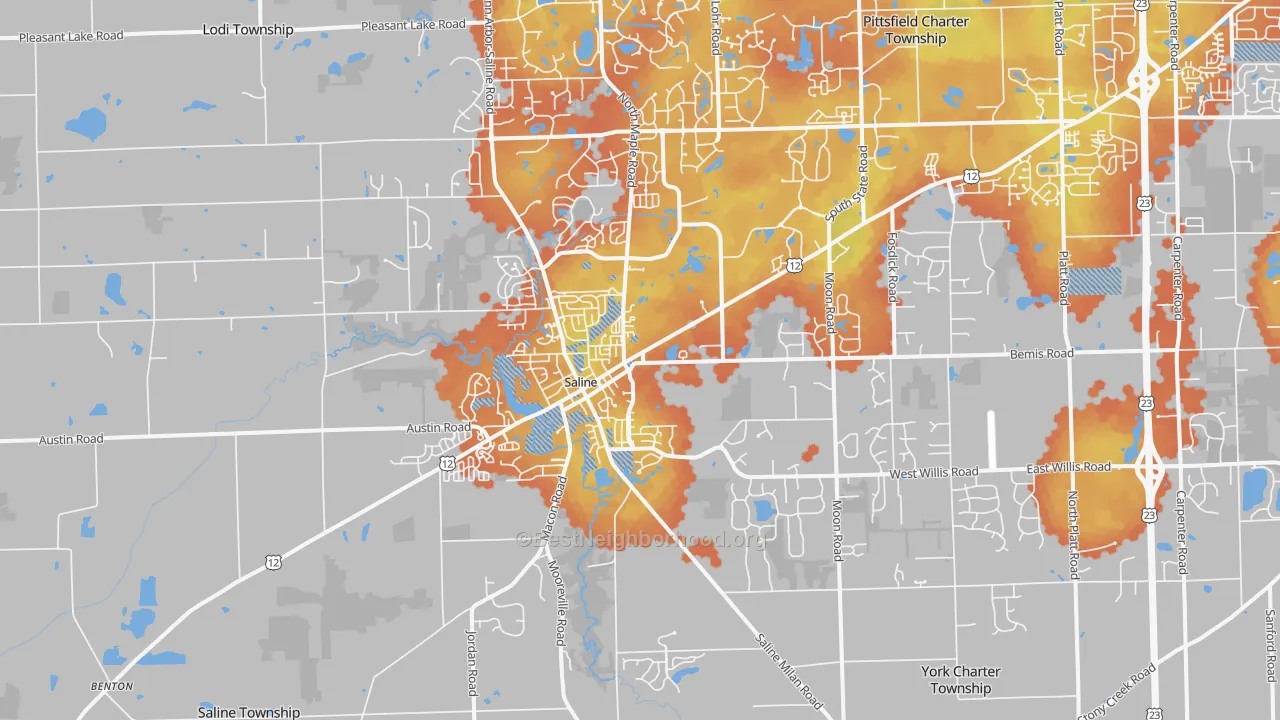 Bike Grade map of 48176, MI