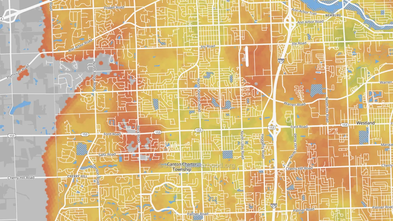 Bike Grade map of 48187, MI