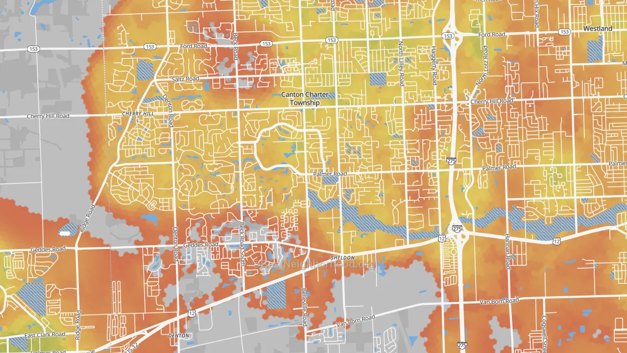 Bike Grade map of 48188, MI
