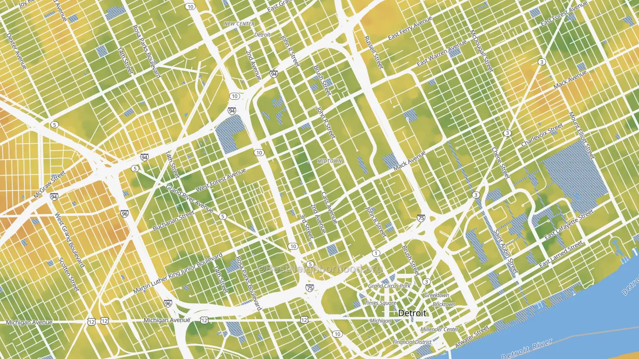 Bike Grade map of 48201, MI