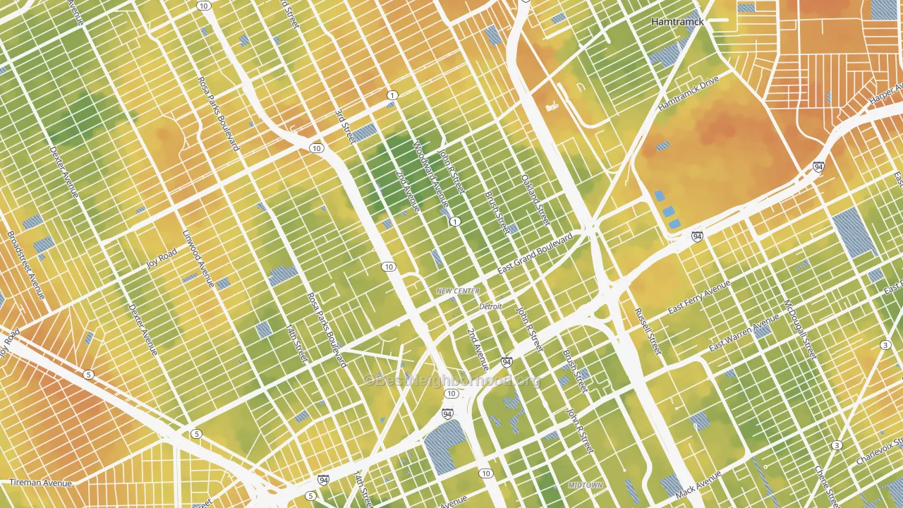 Bike Grade map of 48202, MI