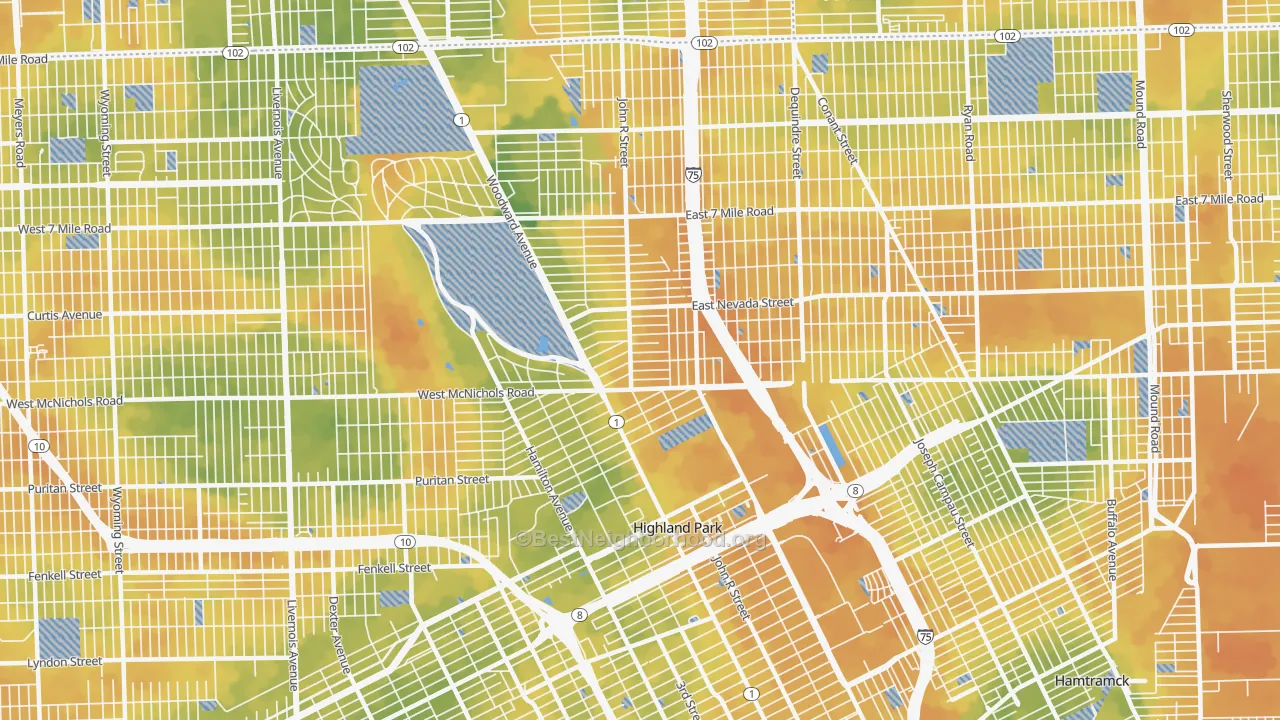 Bike Grade map of 48203, MI