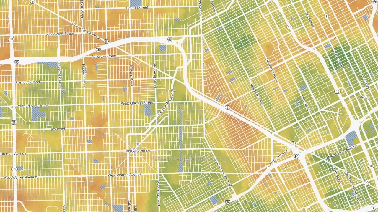 Bike Grade map of 48204, MI