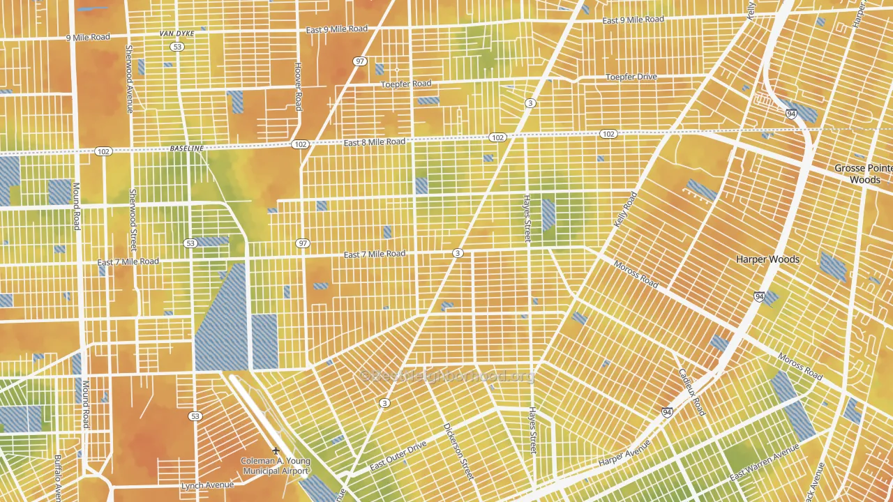 Bike Grade map of 48205, MI