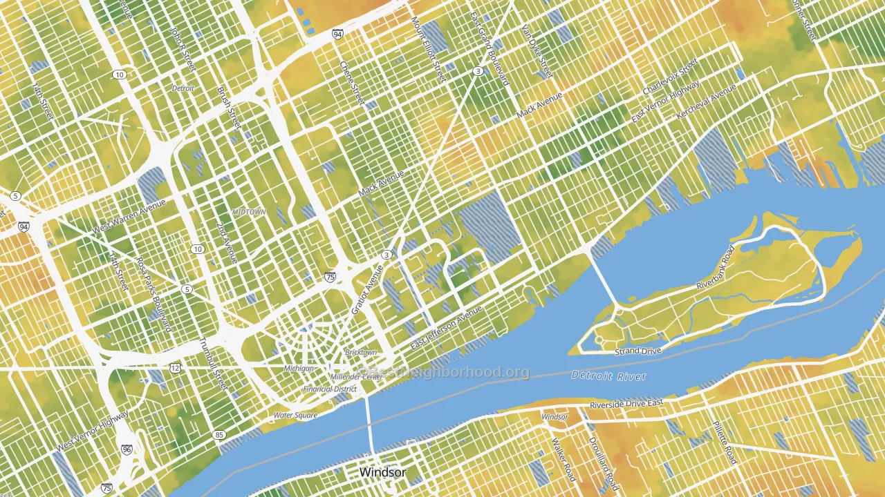 Bike Grade map of 48207, MI