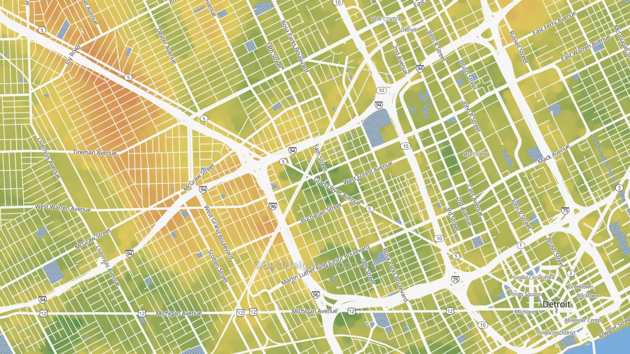 Bike Grade map of 48208, MI