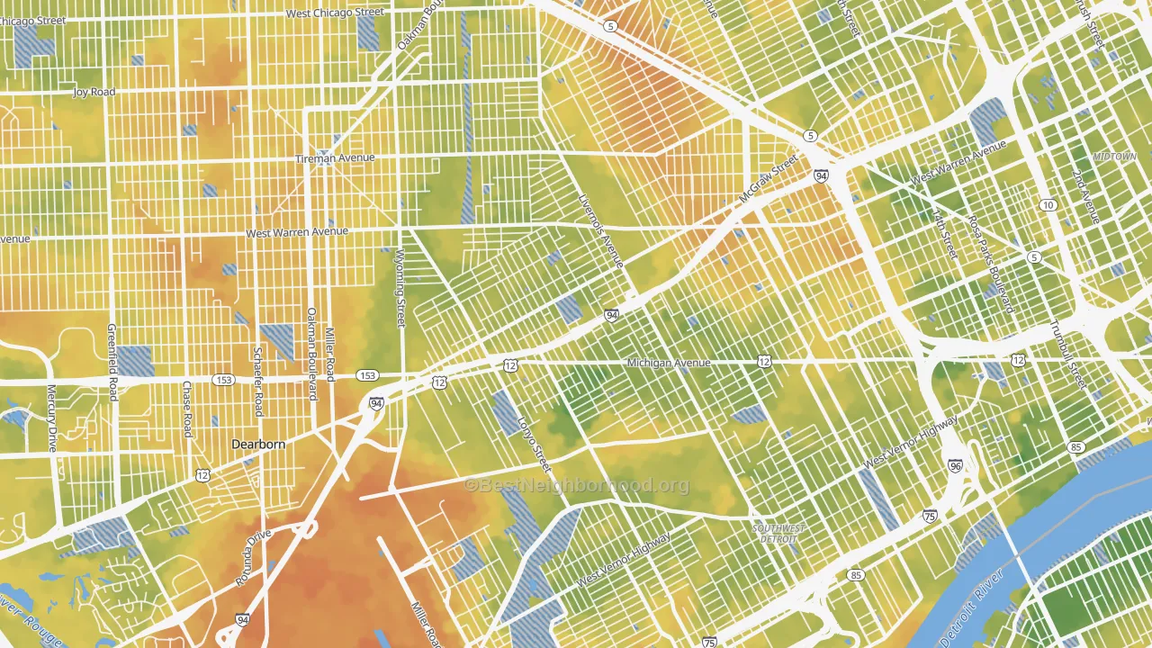 Bike Grade map of 48210, MI