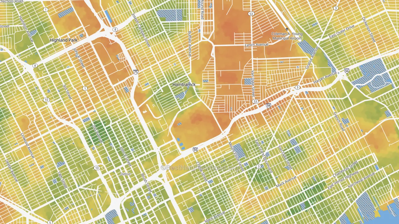 Bike Grade map of 48211, MI