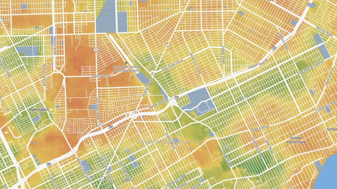 Bike Grade map of 48213, MI