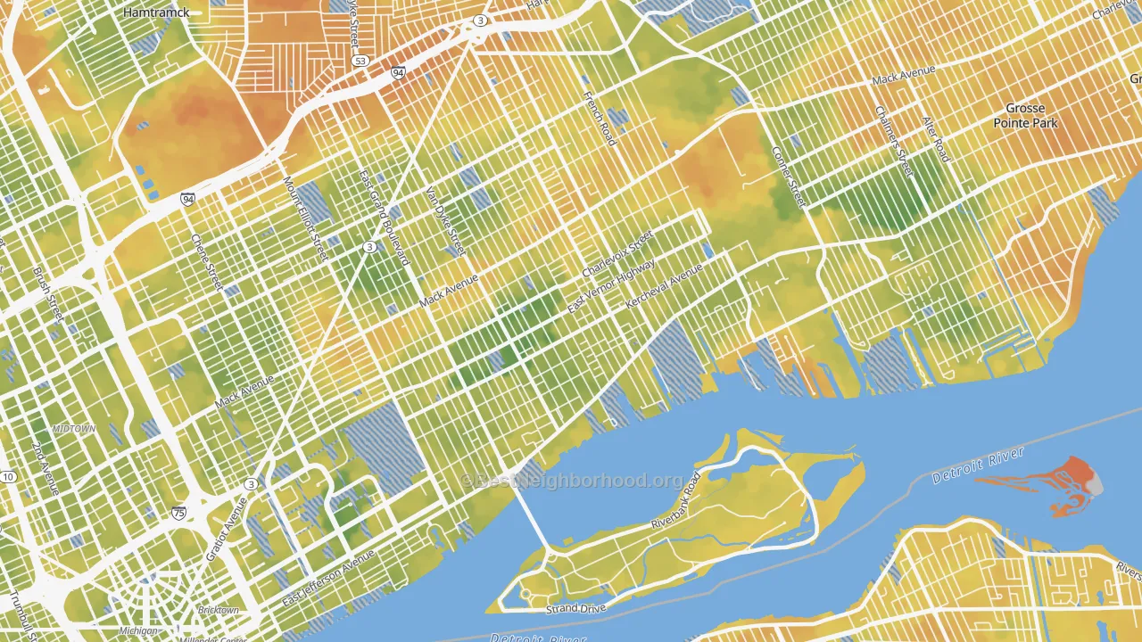 Bike Grade map of 48214, MI