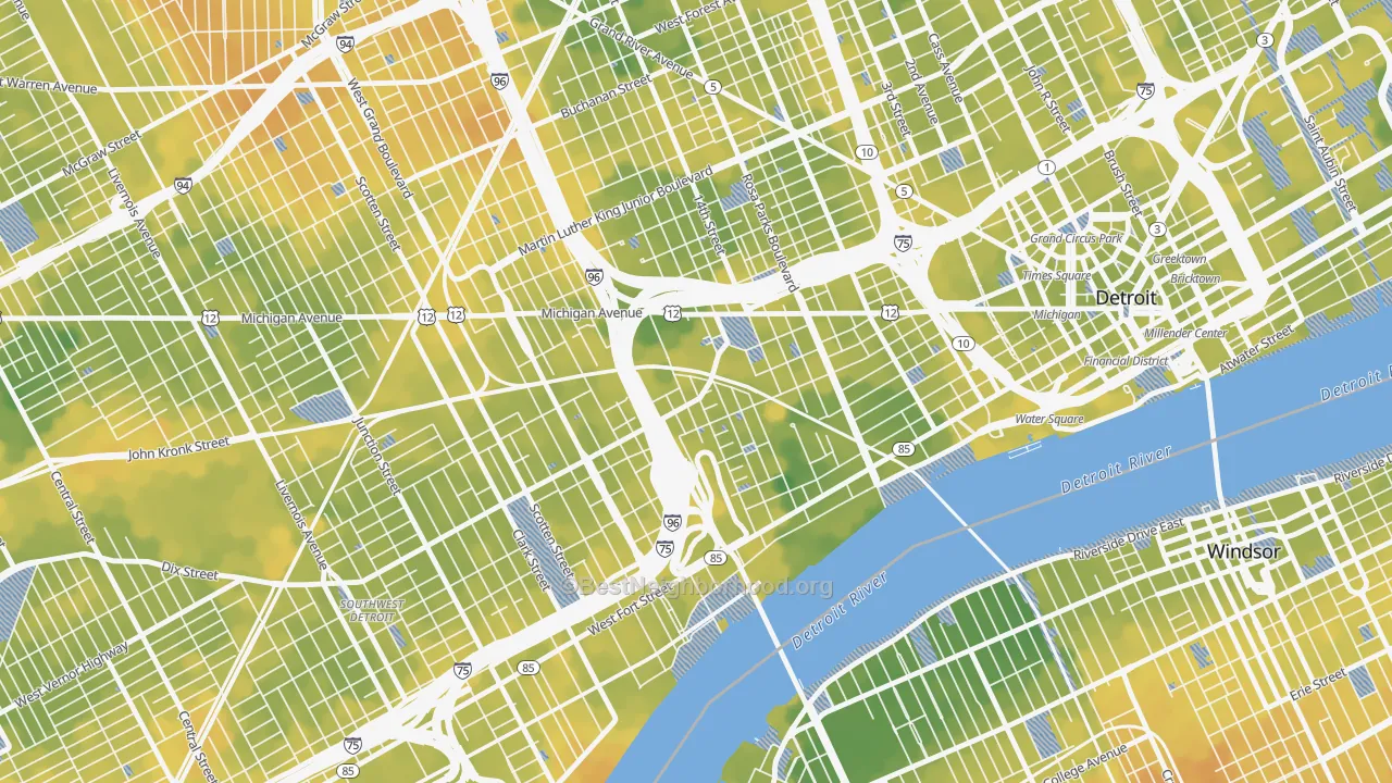 Bike Grade map of 48216, MI